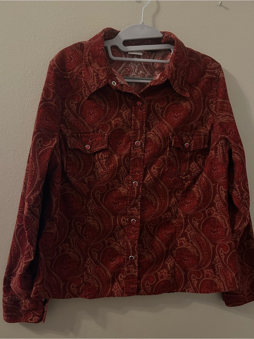 Arizona Jean Company Burgundy Corduroy Paisley Button-Down Shirt